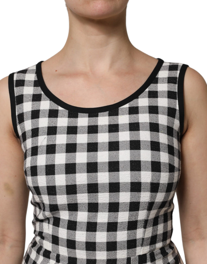 White Black Checkered Sleeveless Sheath Dress