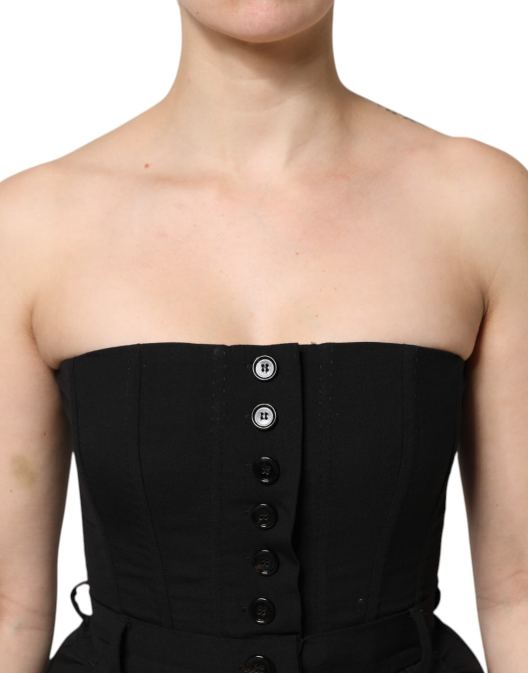 Black Wool Strapless Romper Jumpsuit Dress