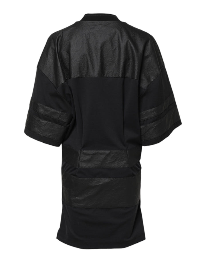 Black Cotton Short Sleeves V-neck T-shirt