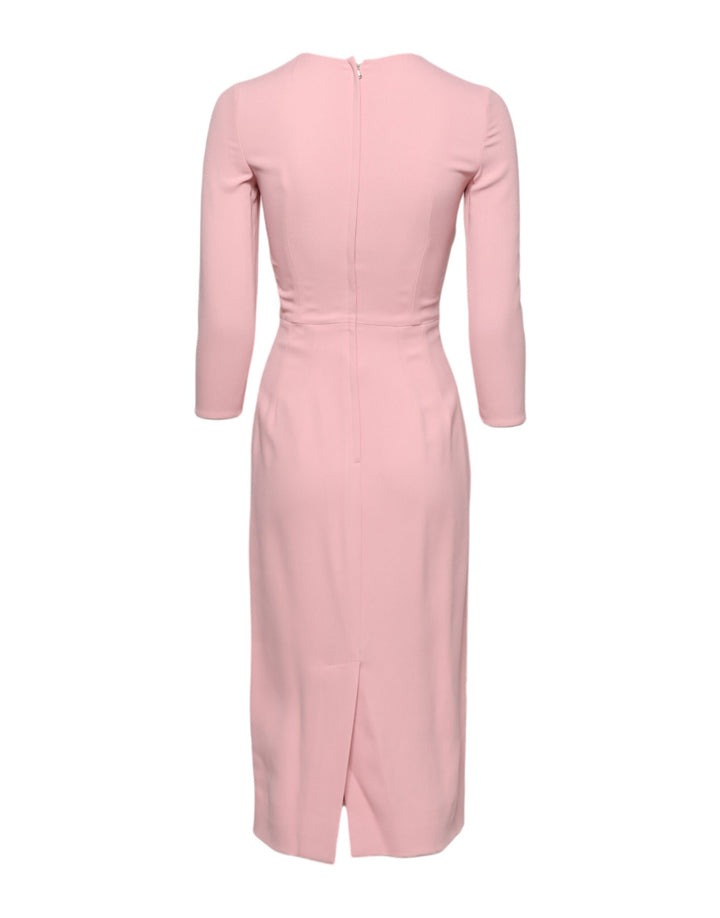 Pink Viscose 3/4 Sleeves Sheath Midi Dress