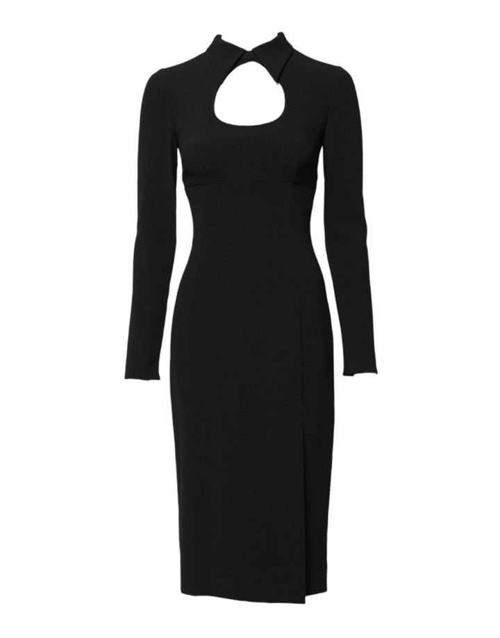 Black Long Sleeves Bodycon Sheath Midi Dress