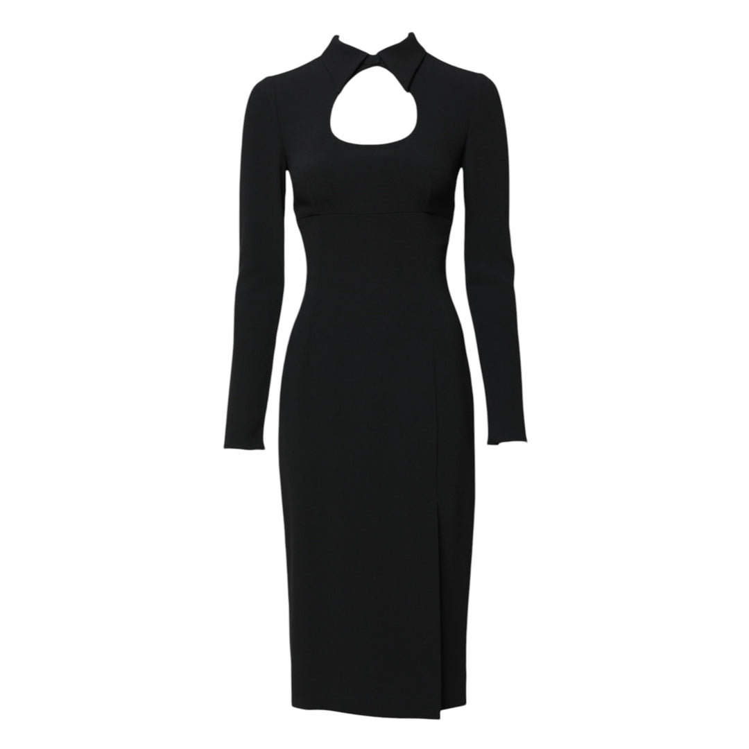 Black Long Sleeves Bodycon Sheath Midi Dress