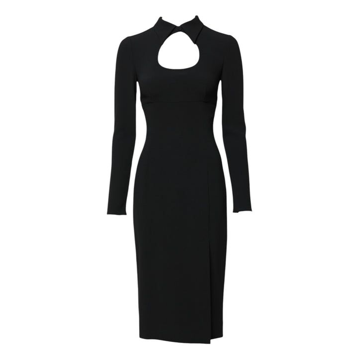 Black Long Sleeves Bodycon Sheath Midi Dress
