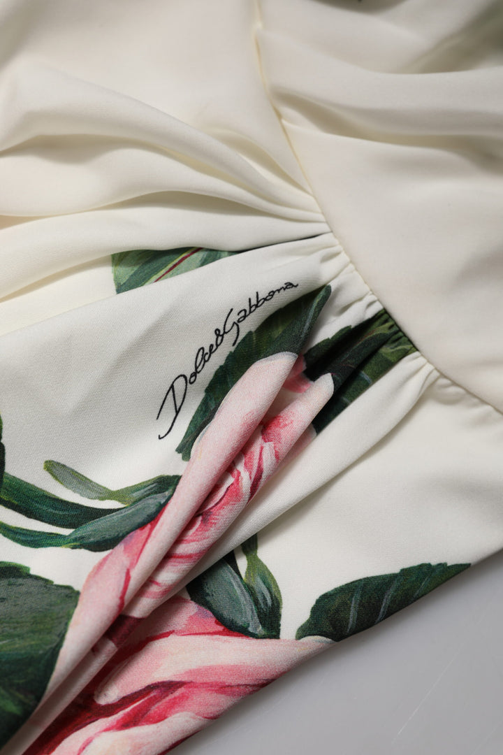 White Floral One Shoulder Sheath Midi Dress