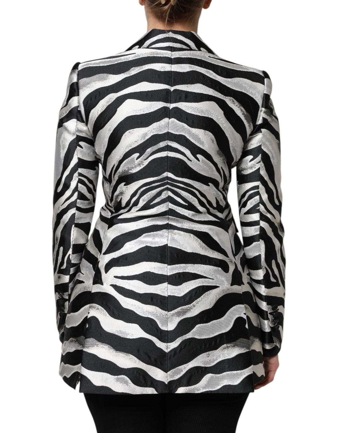 Black White Polyester Women Blazer Jacket