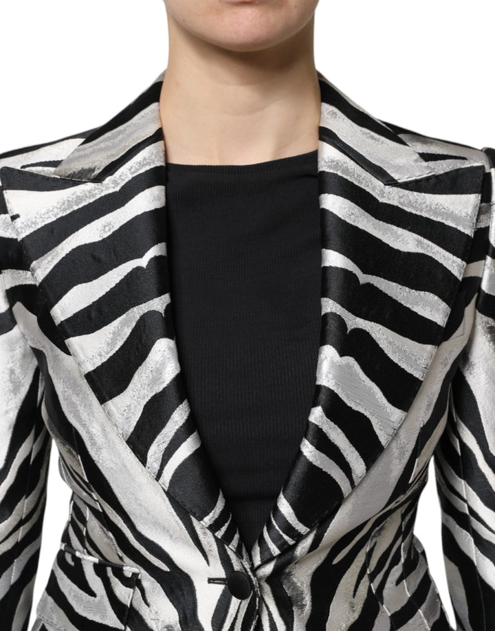 Black White Polyester Women Blazer Jacket