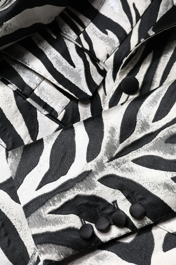 Black White Polyester Women Blazer Jacket