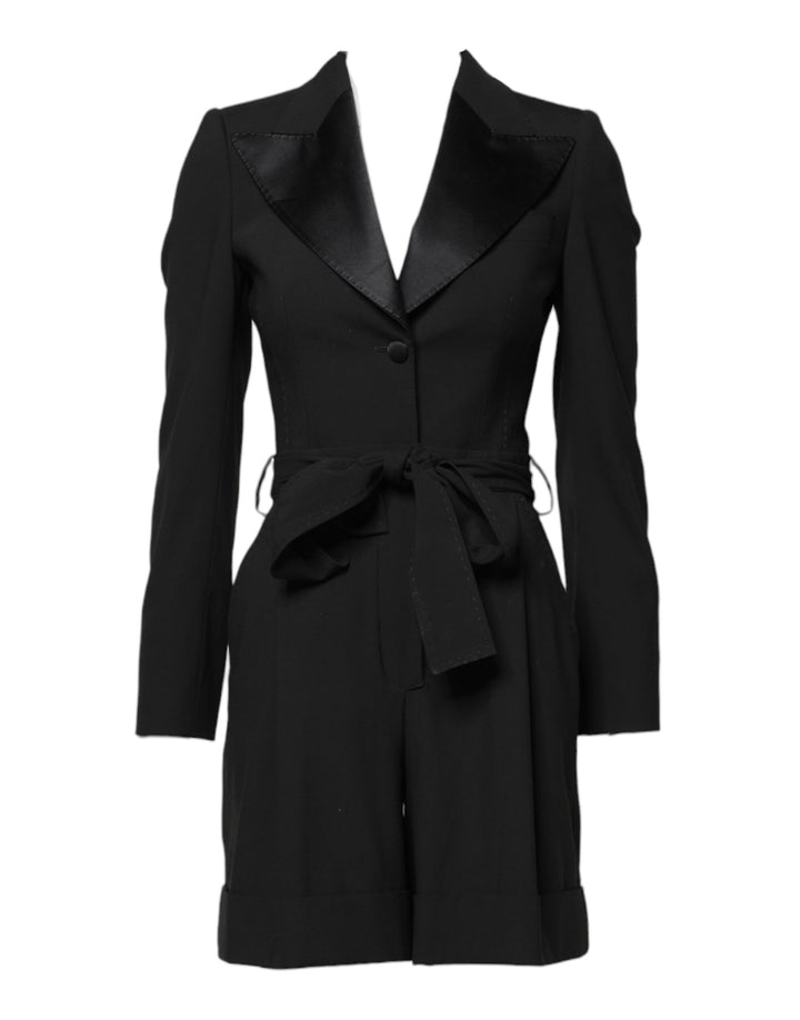 Black Wool Jumpsuit Dress Women Coat Jacket
