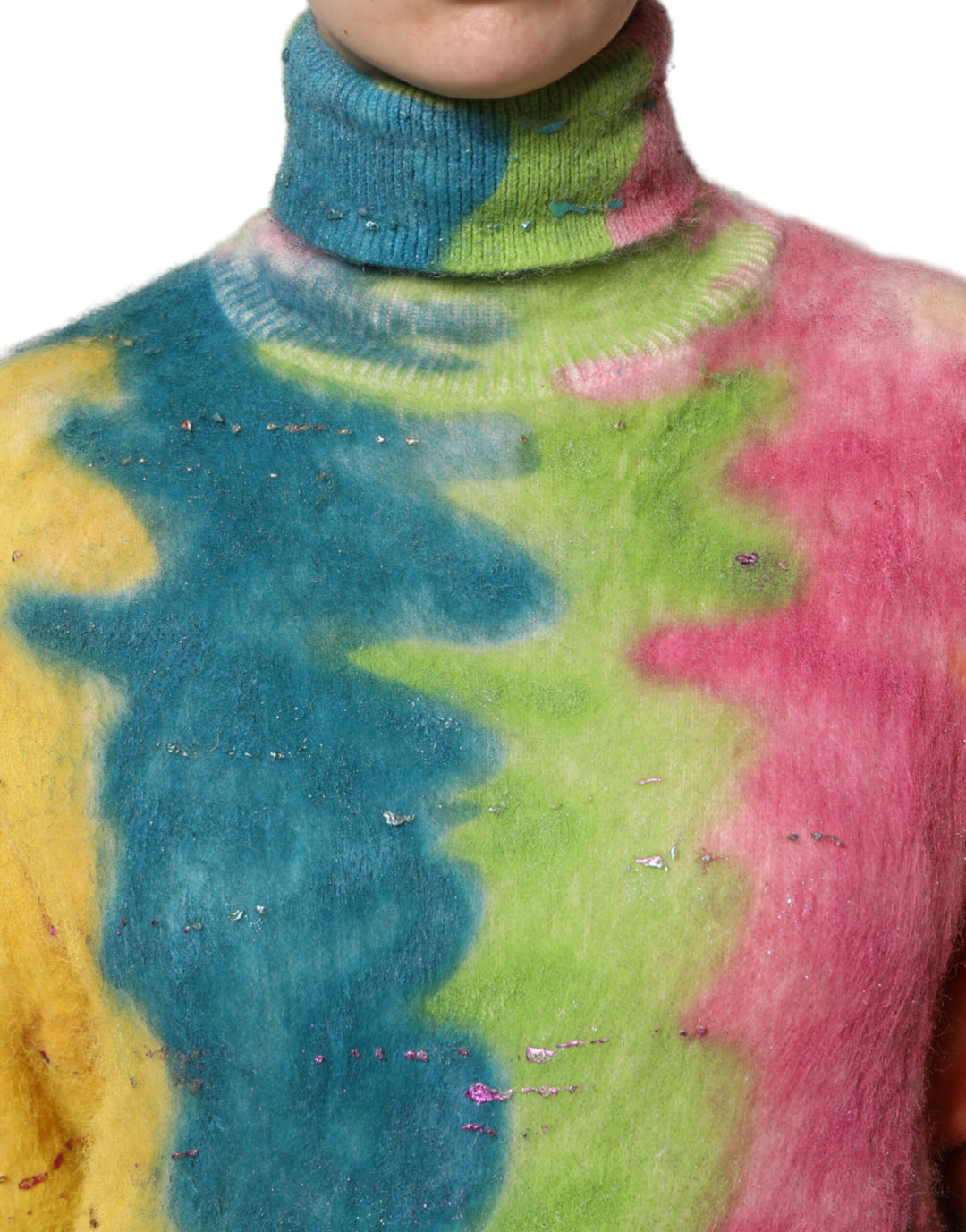 Multicolor Mohair Turtleneck Pullover Sweater