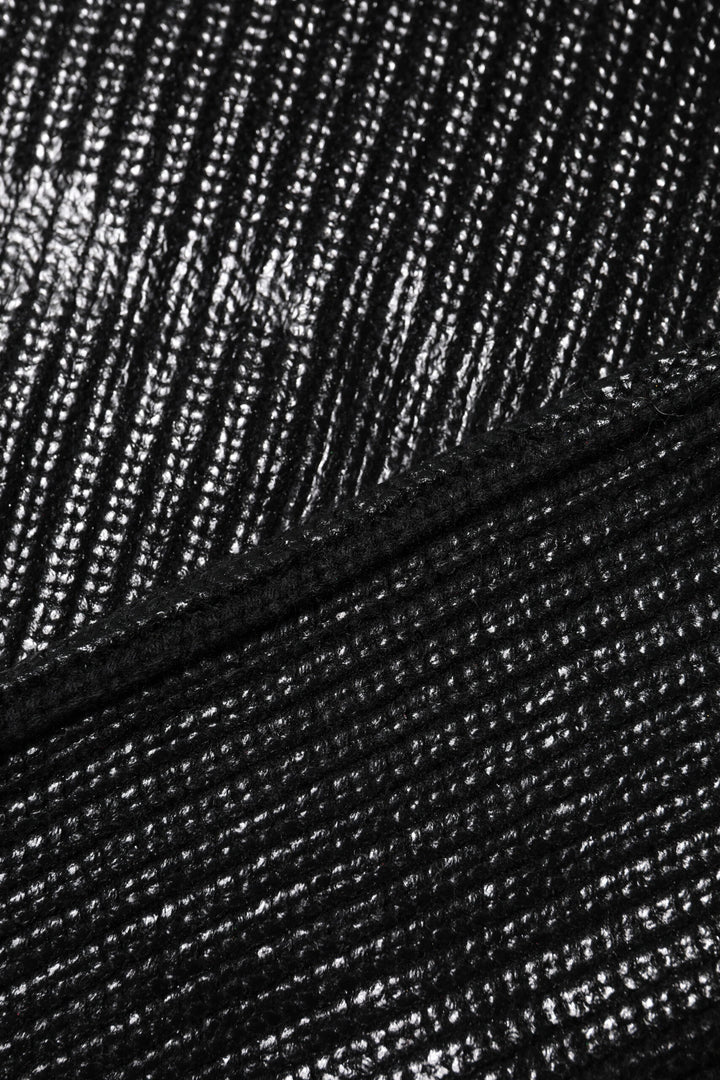 Black Wool Long Sleeve Turtleneck Cropped Top