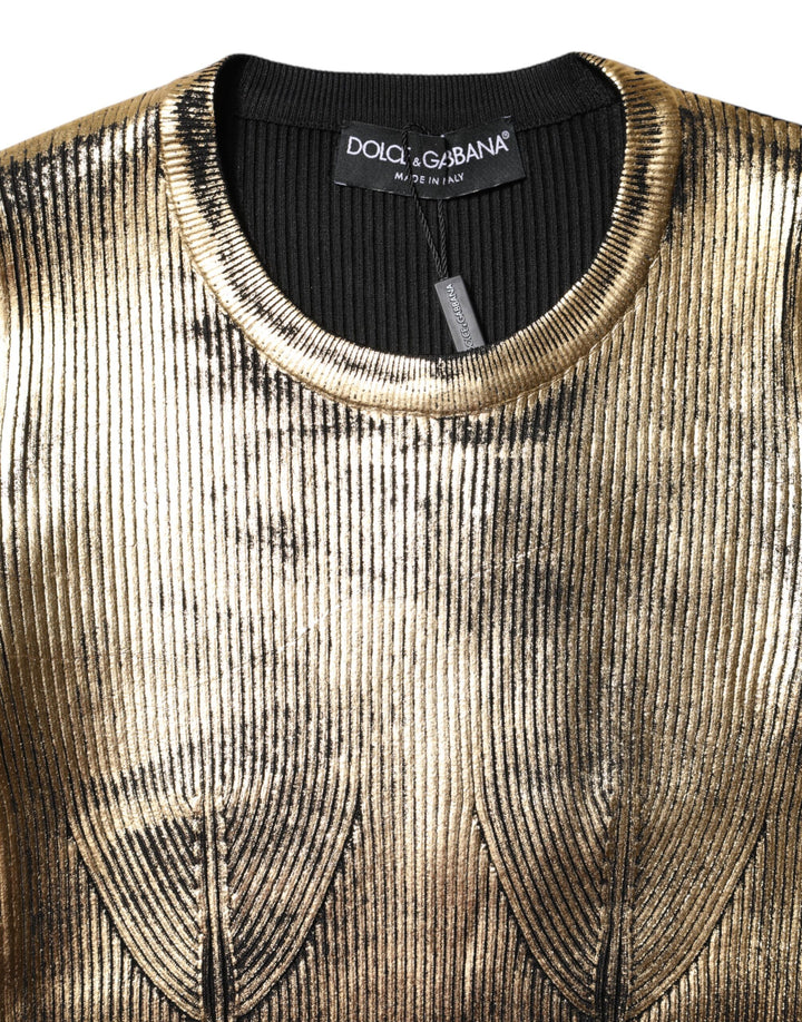 Gold Round Neck Long Sleeve Pullover Top