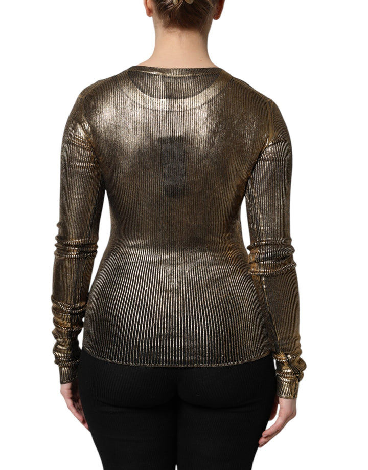 Gold Round Neck Long Sleeve Pullover Top
