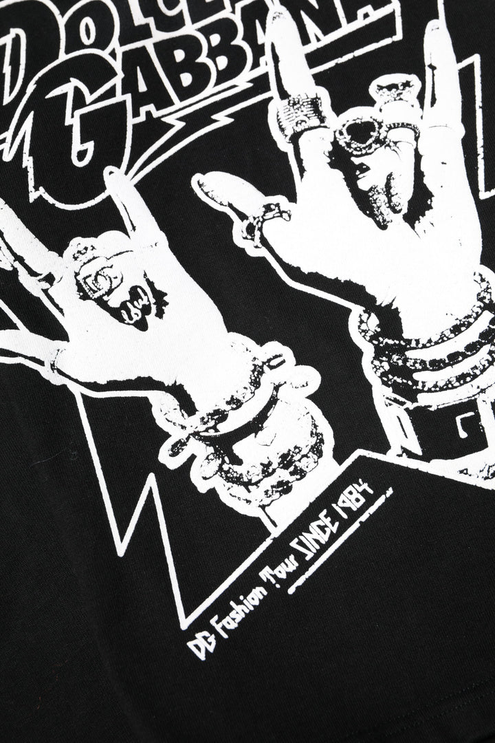 Black Cotton Printed Short Sleeves T-shirt