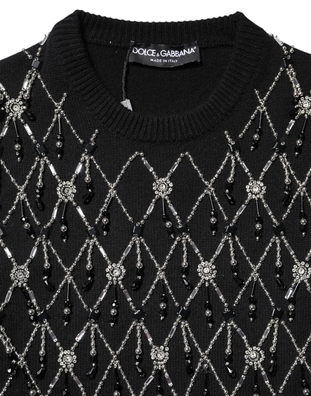 Black Cashmere Embellished Long Sleeves Top