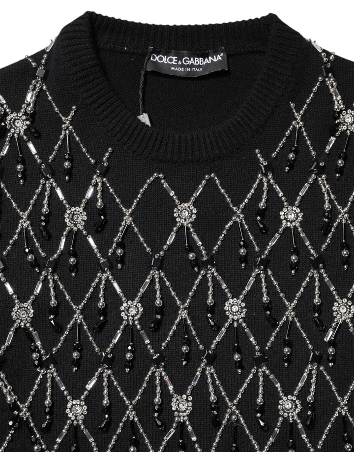Black Cashmere Embellished Long Sleeves Top