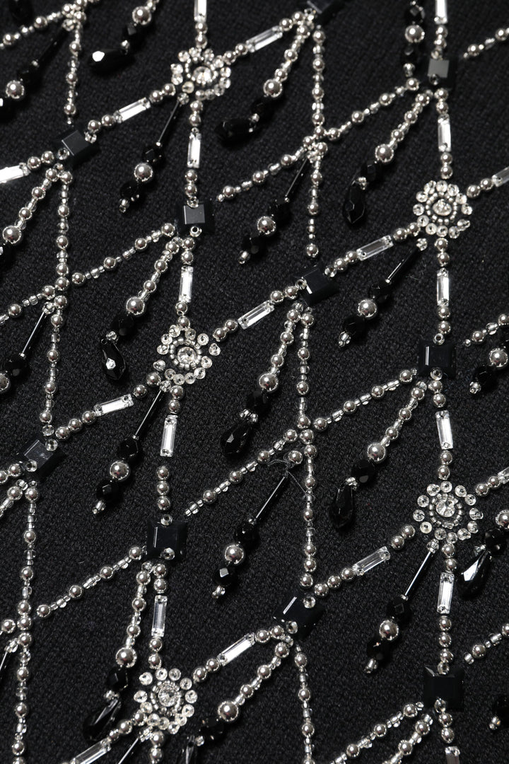 Black Cashmere Embellished Long Sleeves Top