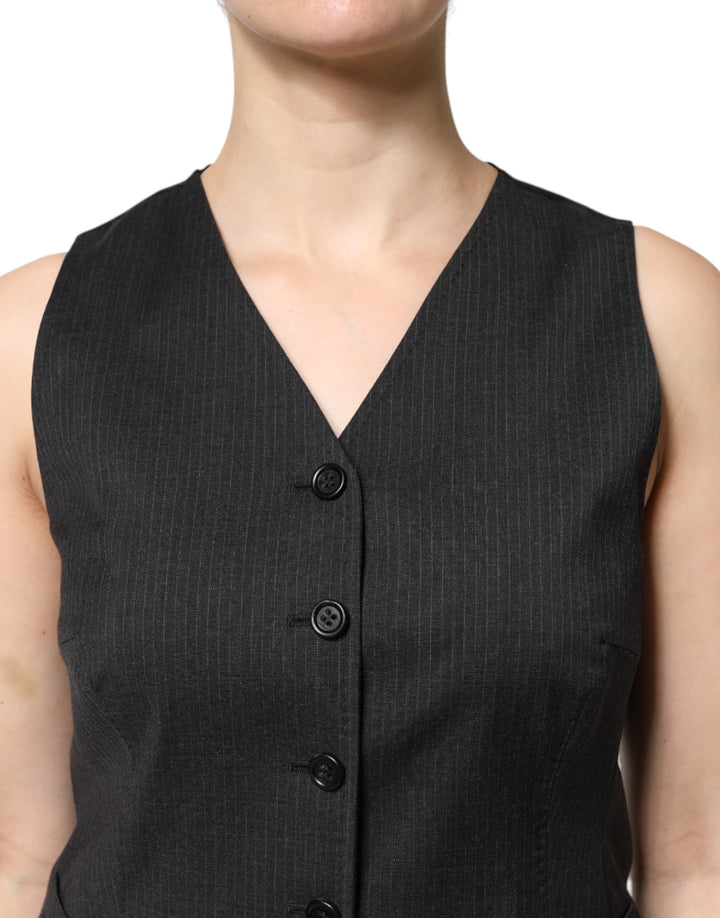 Black Striped Button Down Sleeveless Vest Top