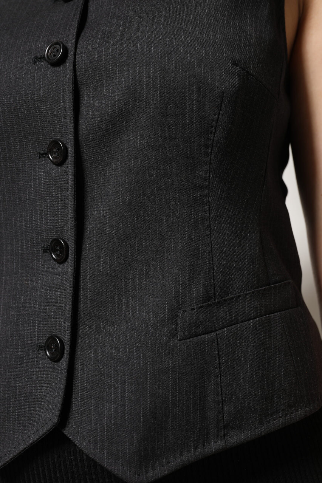 Black Striped Button Down Sleeveless Vest Top