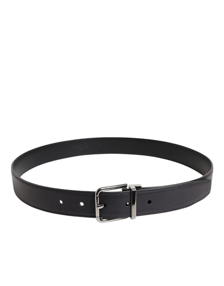 Black Classic Calf Leather Silver Buckle Belt