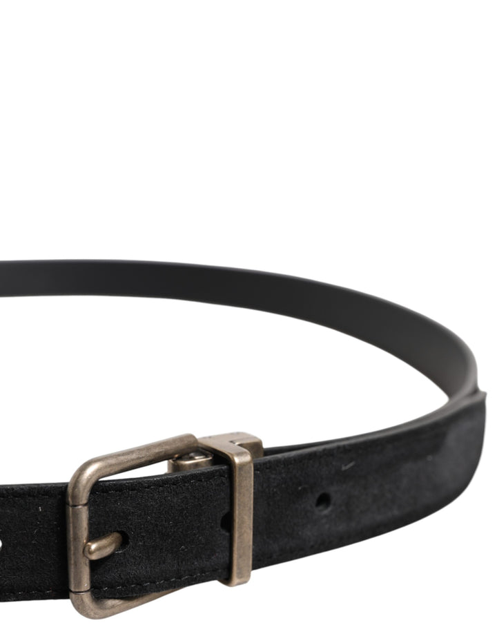Black Calf Leather Classic Metal Buckle Belt