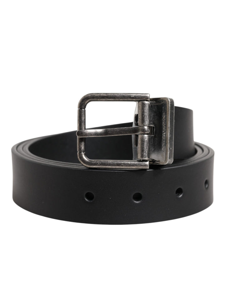 Black Classic Leather Metal Buckle Belt