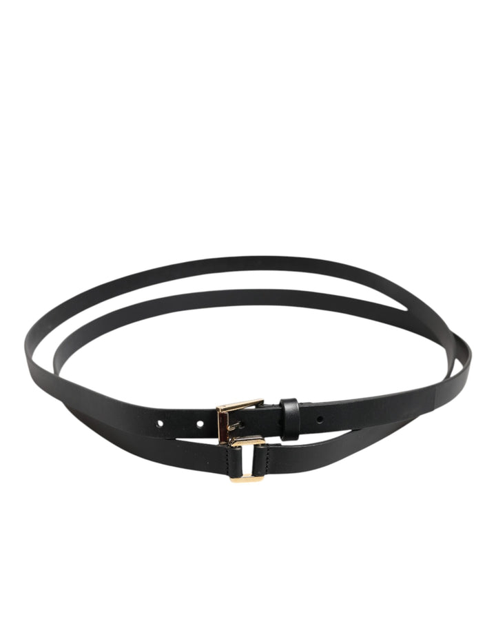 Black Double Strap Leather Gold Buckle Belt