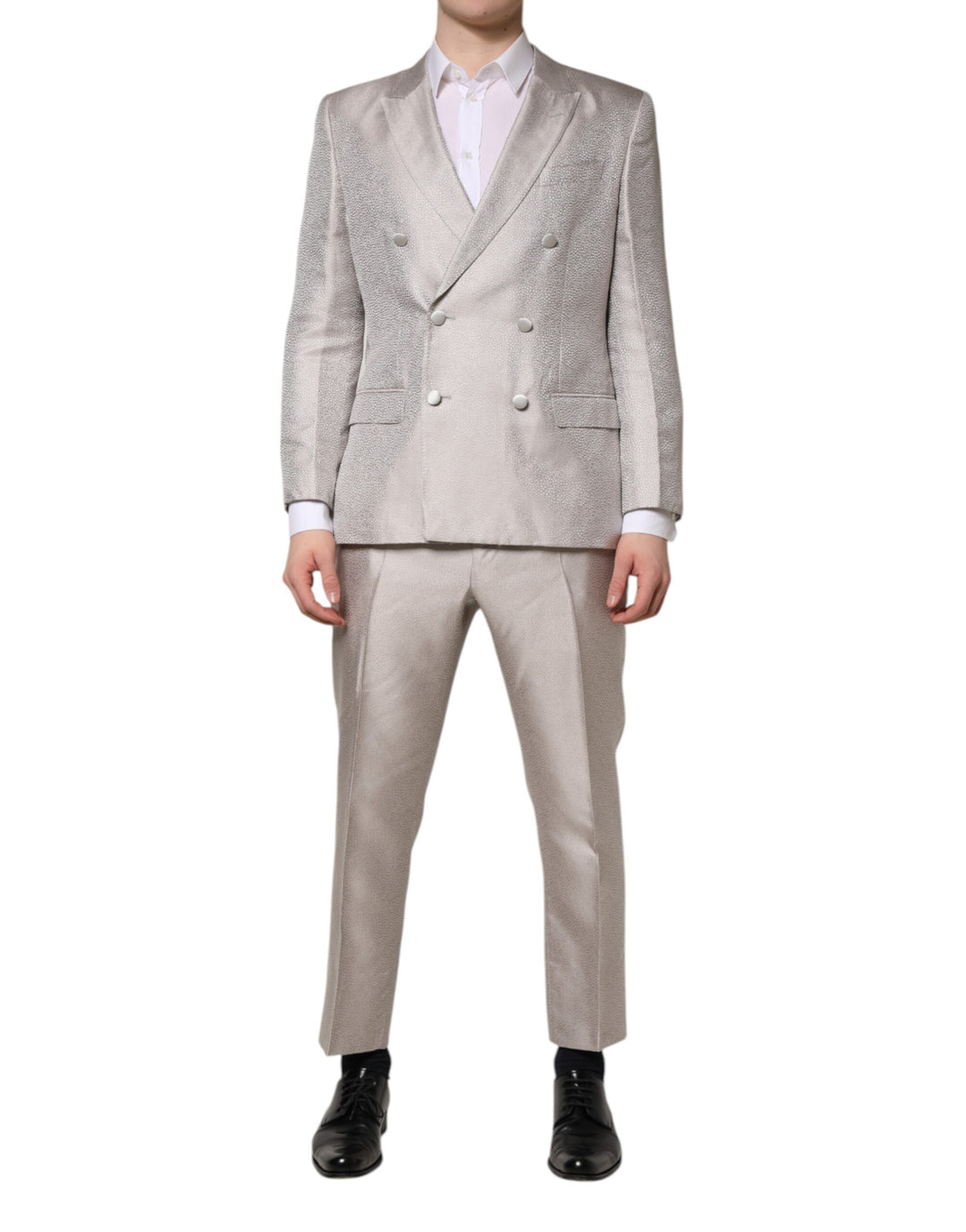 Light Gray Jacquard Silk Dotted 2 Piece Suit