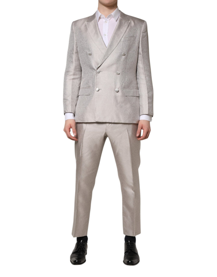 Light Gray Jacquard Silk Dotted 2 Piece Suit