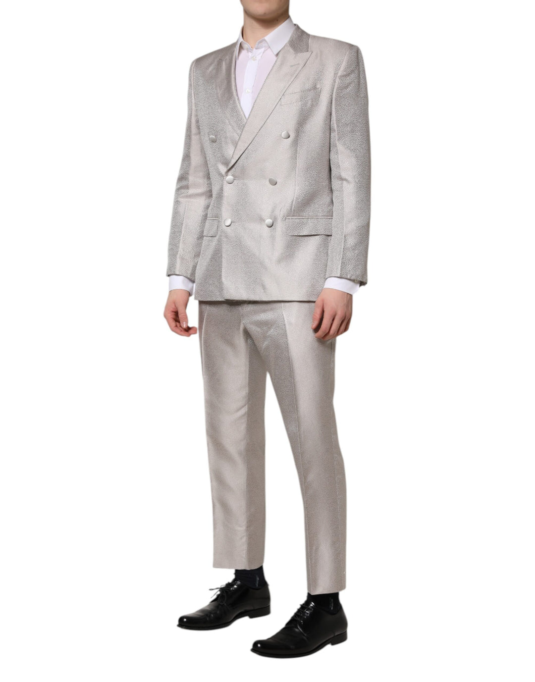 Light Gray Jacquard Silk Dotted 2 Piece Suit