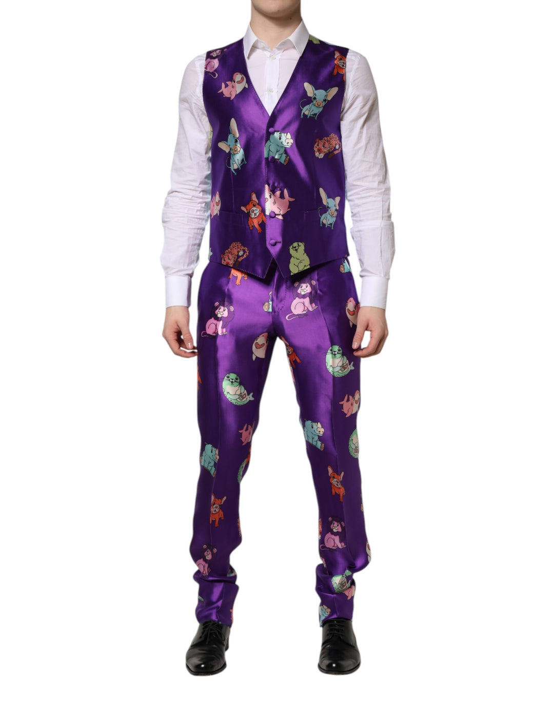 Purple Silk Animal Print 3 Piece Suit