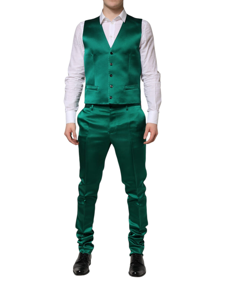 Green Silk 3 Piece Single Breasted Suit