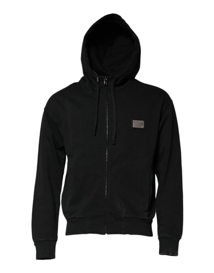 Black Logo Full Zip Hooded Men Sweatshirt Sweater