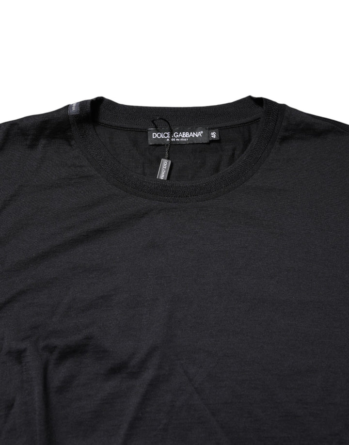 Dark Blue Silk Crew Neck Men Pullover Sweater