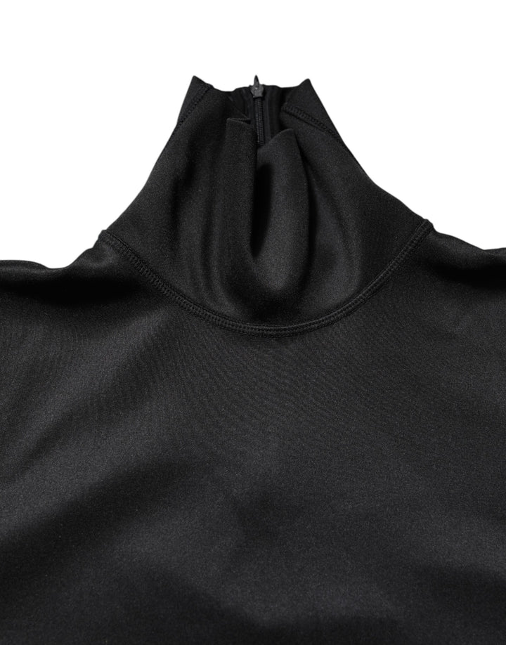 Black Polyester Turtleneck Pullover Sweater