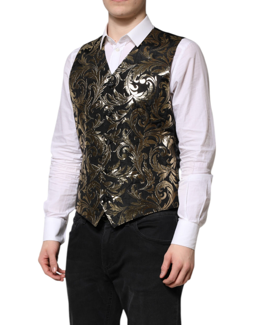 Black Gold Jacquard Formal Men Waistcoat Vest