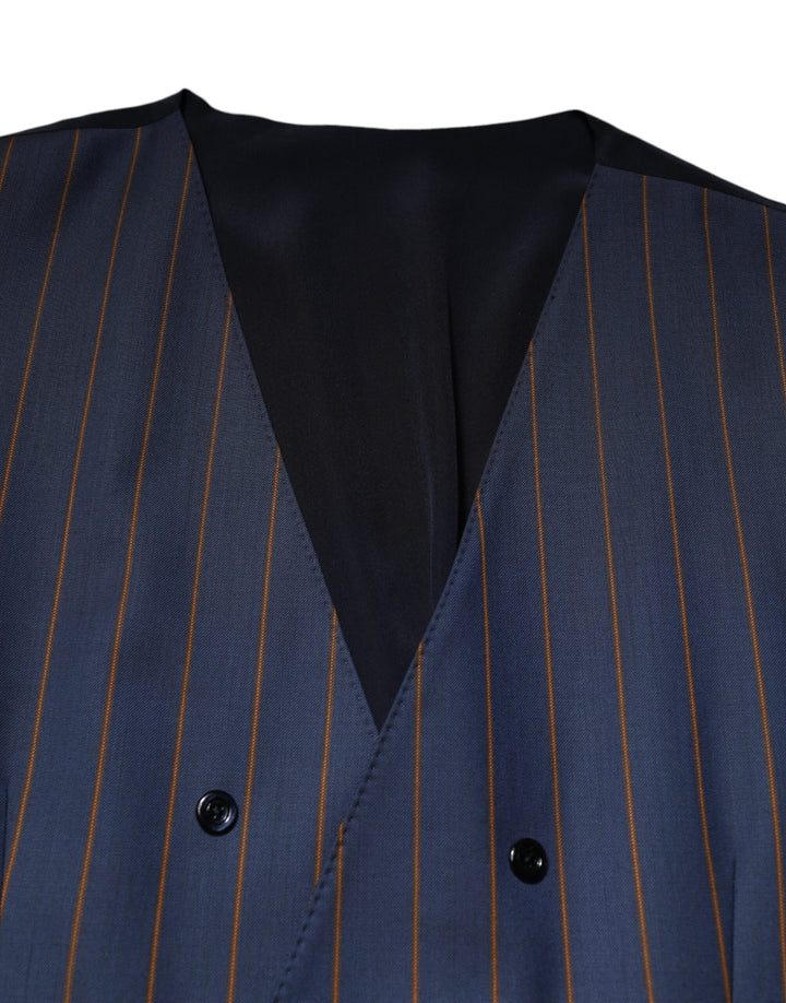 Blue Stripes Wool Formal Men Waistcoat Vest