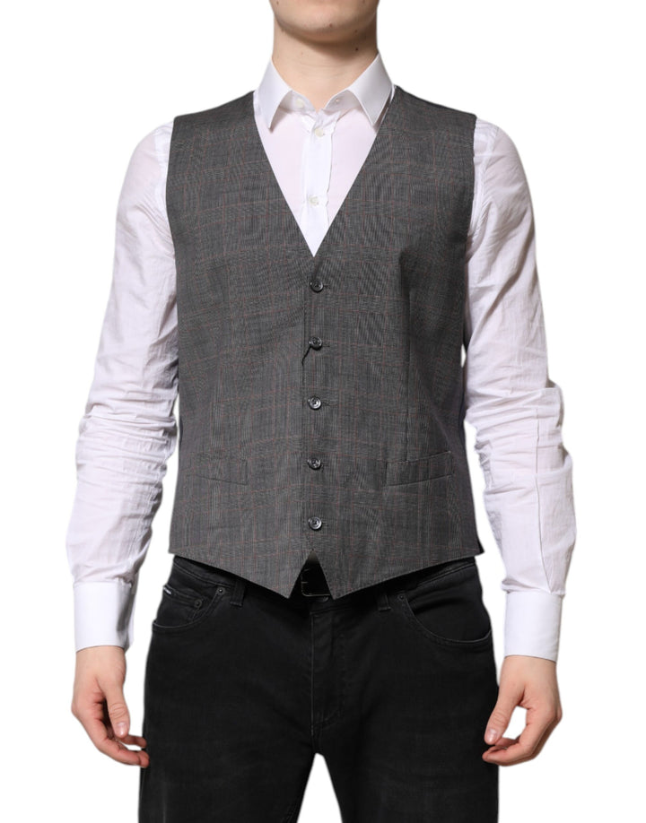 Gray Plaid Wool Formal Dress Waistcoat Vest