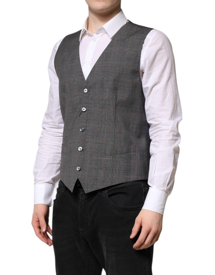 Gray Plaid Wool Formal Dress Waistcoat Vest
