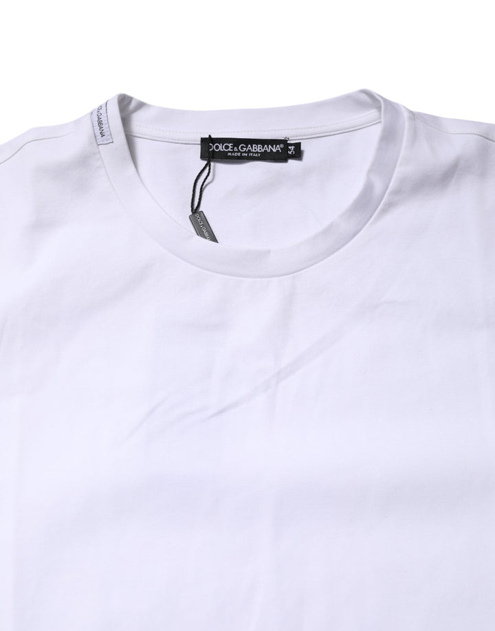White Cotton Short Sleeves Crew Neck T-shirt