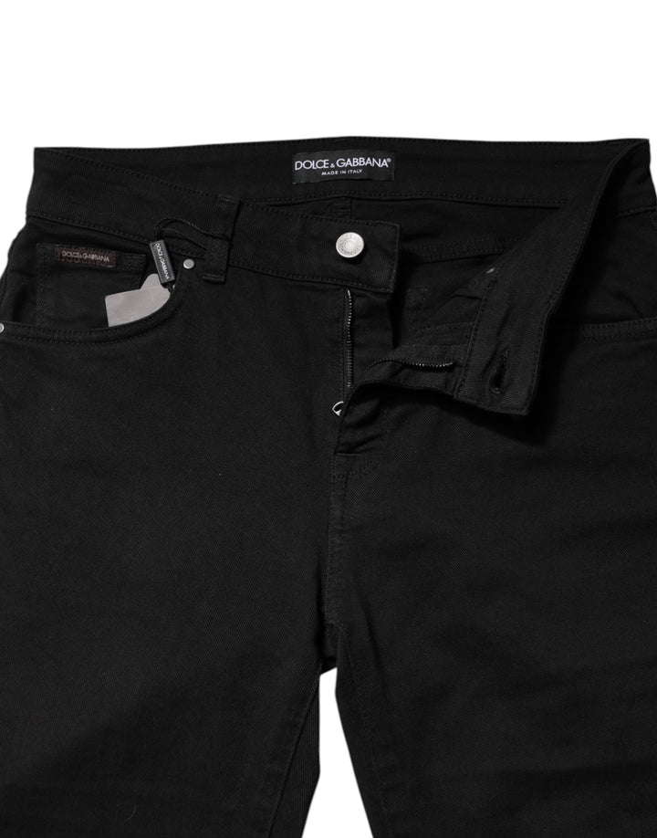 Black Cotton Logo Mid Waist Skinny Denim Jeans