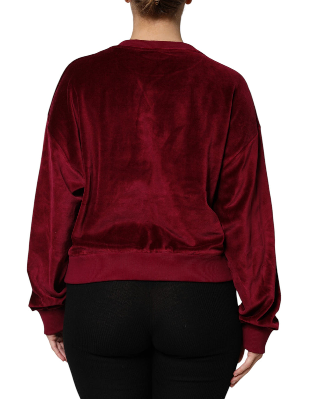 Red Cotton Velvet Crew Neck Pullover Sweater
