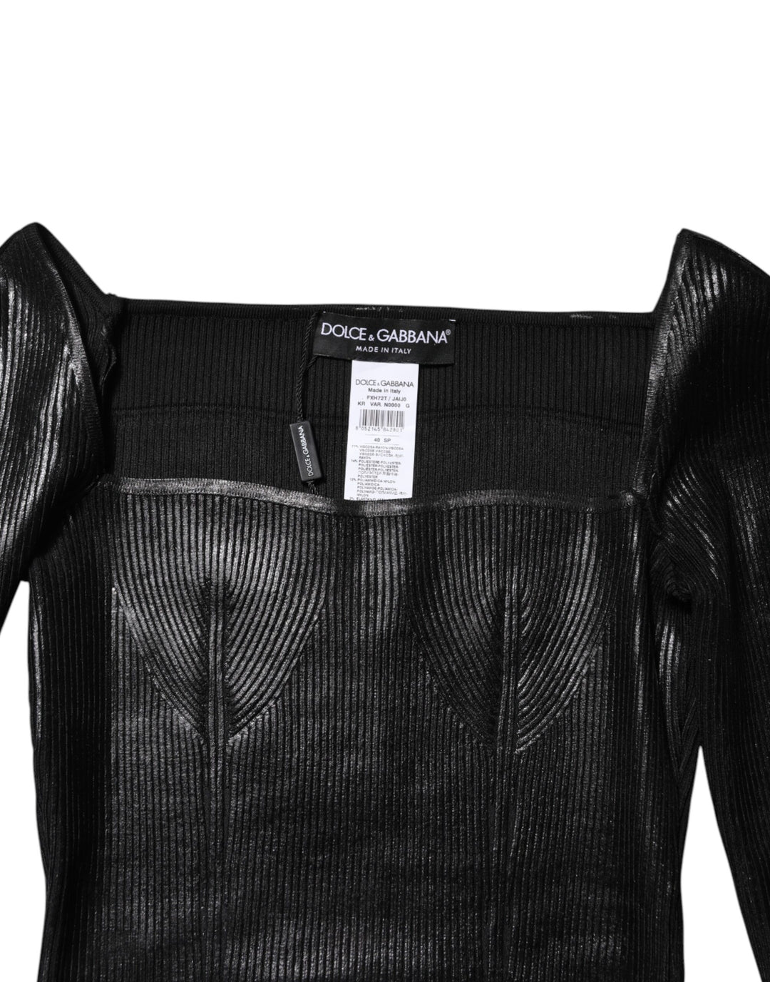 Black Viscose Long Sleeves Fitted Blouse Top