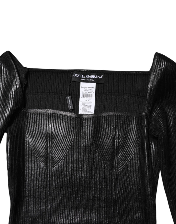 Black Viscose Long Sleeves Fitted Blouse Top