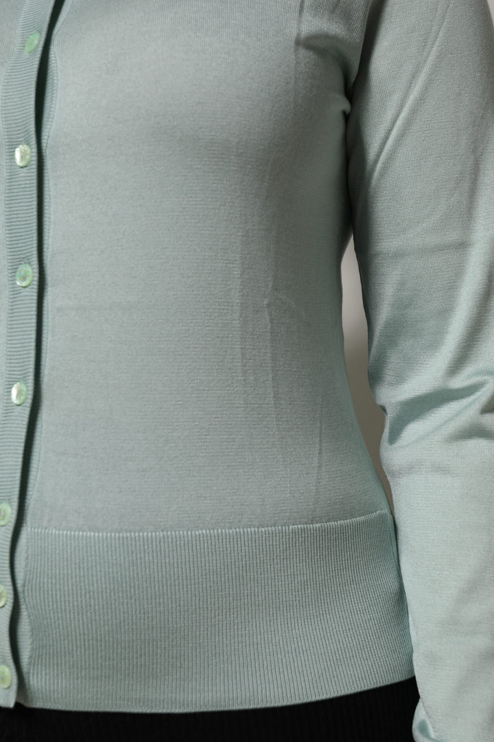 Light Green Silk Button Down Cardigan Sweater