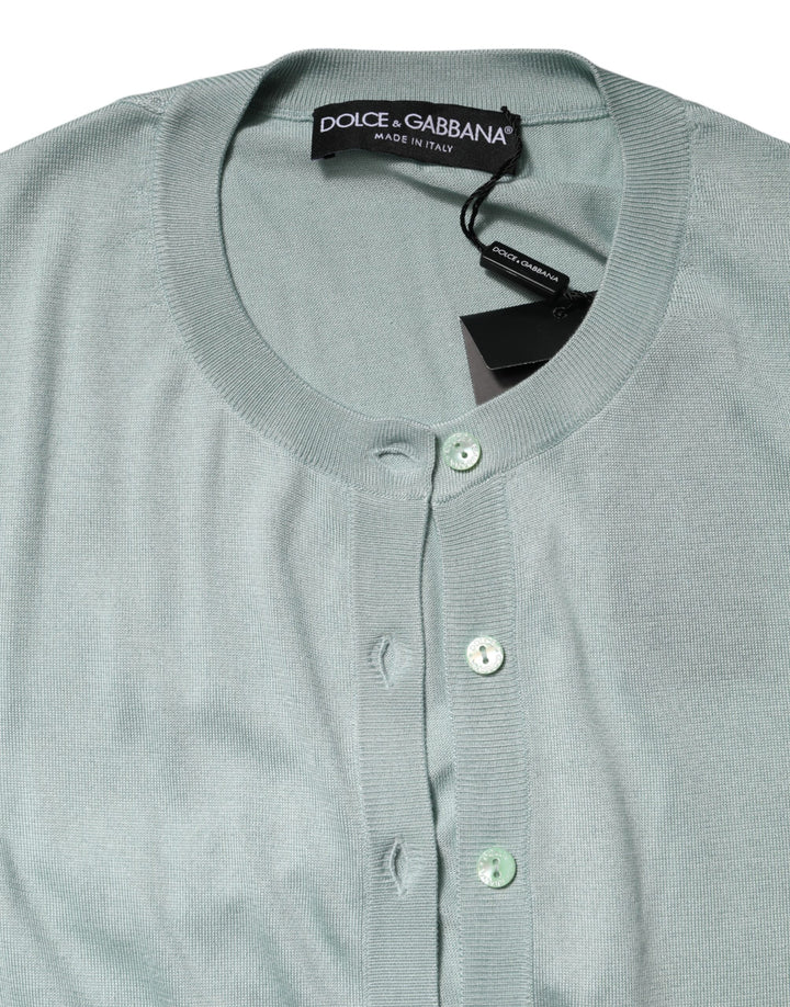 Light Green Silk Button Down Cardigan Sweater