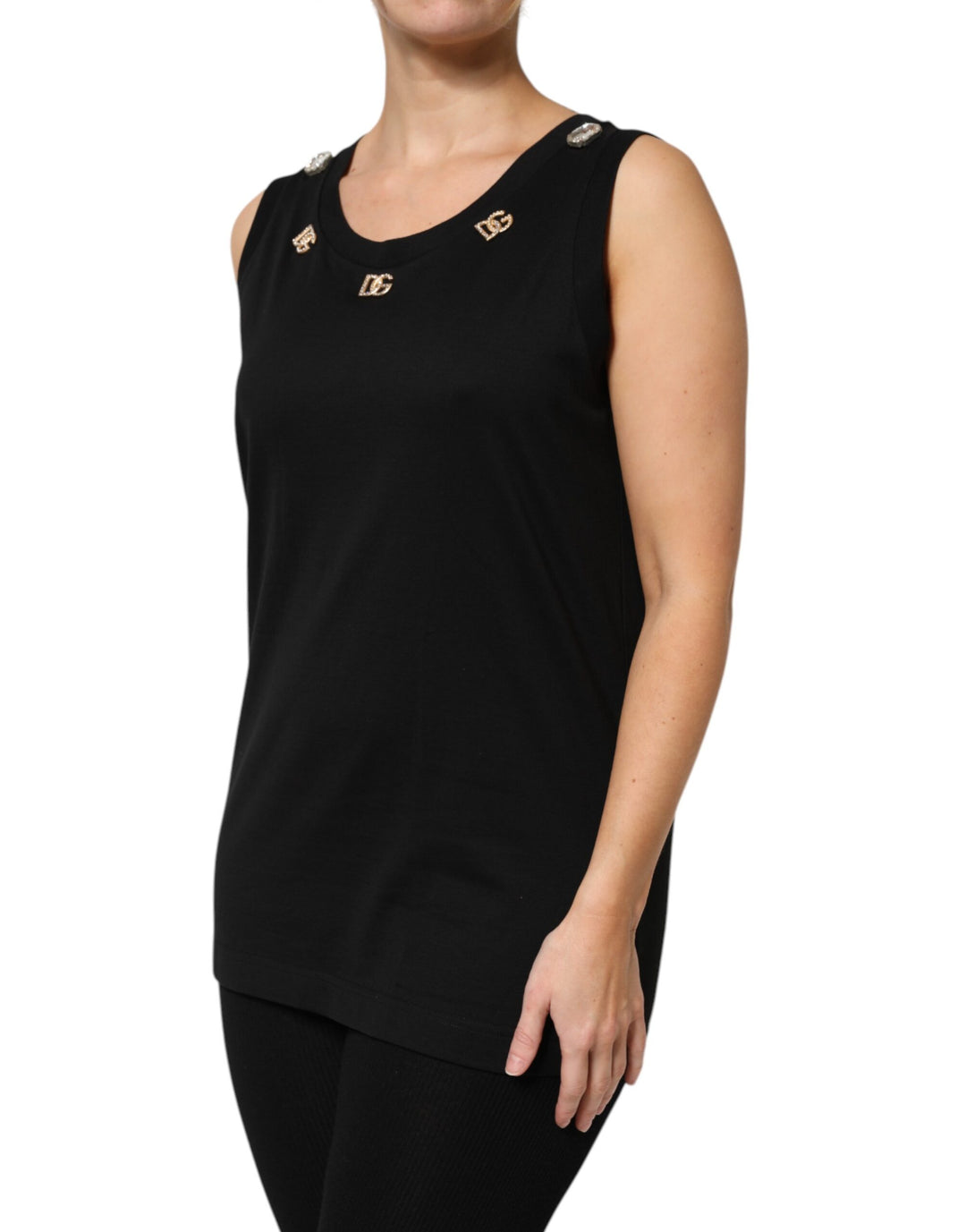 Black DG Embellished Sleeveless Tank Top