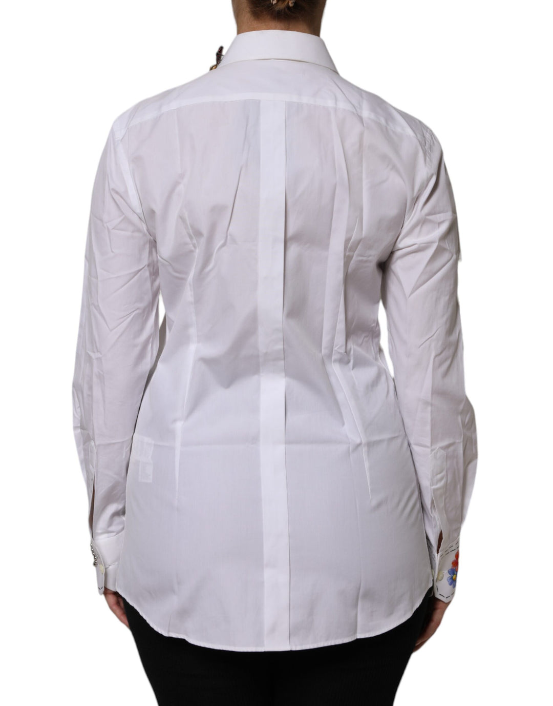 White Cotton Floral Embellished Shirt Top