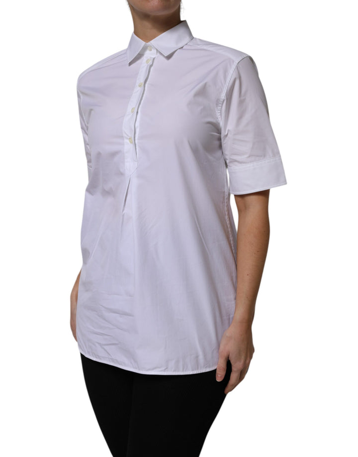 White Cotton Short Sleeves Collared Polo Top
