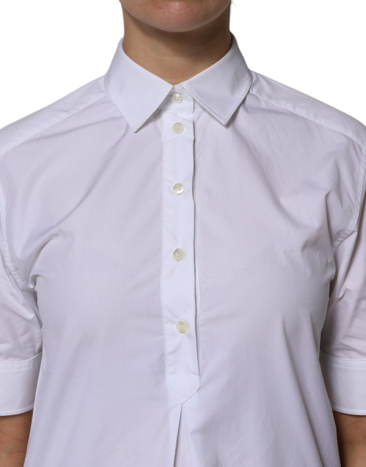 White Cotton Short Sleeves Collared Polo Top