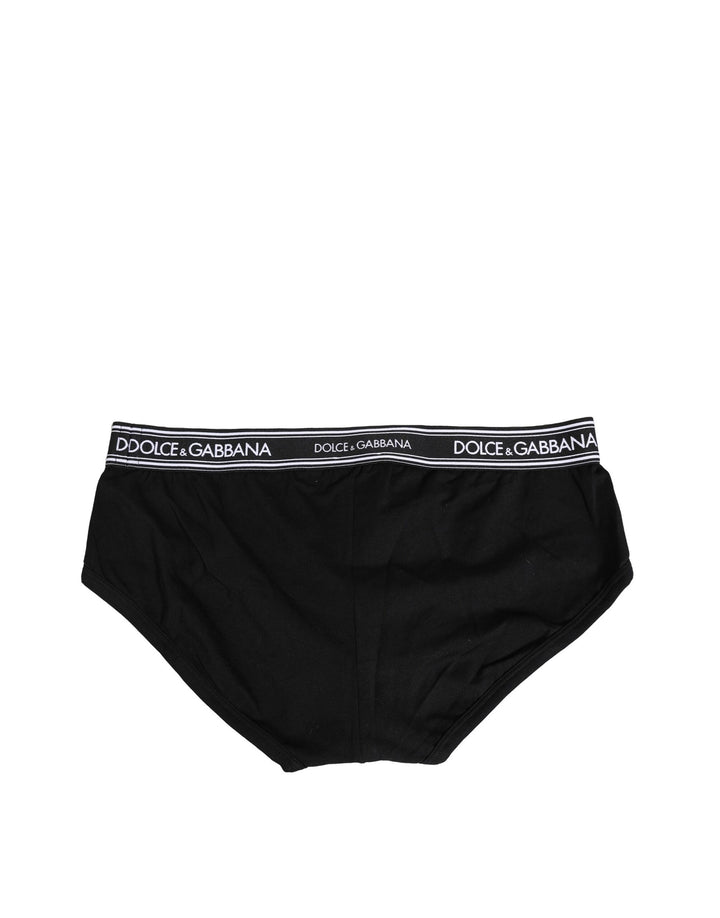 Black Cotton Stretch Logo Print Brief Underwear